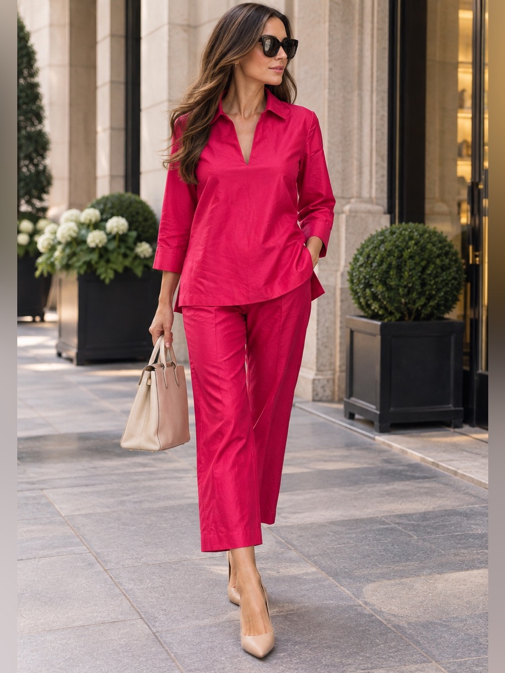 Max Mara Studio 100% Silk Pink 2-Piece Pant Set Made in Italy Size 8